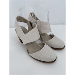 Toms Majorca Women Sandals Sz 7.5 Beige Slingback Side Zip Closed Toe Block Heel